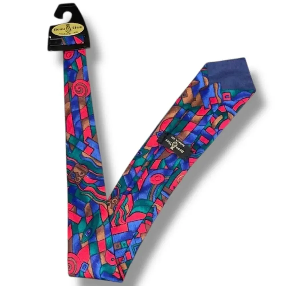 Beau Ties Amherst NH Boys Necktie Blue Red Geometric Silk Tie Ages 7-10 45